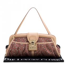 Pre Owned DKNY Red/Grey Monogram Canvas and Leather Trim Shoulder Bag