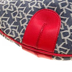 Pre Owned Dkny Red/Grey Monogram Canvas Tassel Hobo