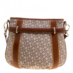 Pre Owned DKNY Beige/Brown Canvas and Leather Crossbody Bag