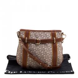 Pre Owned DKNY Beige/Brown Canvas and Leather Crossbody Bag