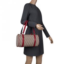 Pre Owned DKNY Beige/Red Canvas and Leather Satchel