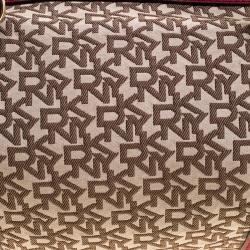Pre Owned DKNY Beige/Red Canvas and Leather Satchel