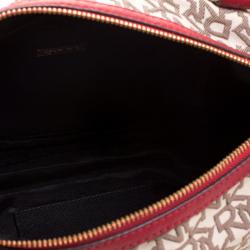 Pre Owned DKNY Beige/Red Canvas and Leather Satchel