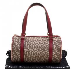 Pre Owned DKNY Beige/Red Canvas and Leather Satchel