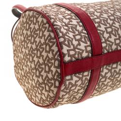 Pre Owned DKNY Beige/Red Canvas and Leather Satchel