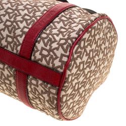 Pre Owned DKNY Beige/Red Canvas and Leather Satchel