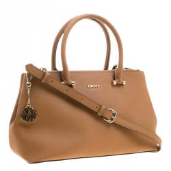 Pre Owned DKNY Camel Leather Medium Bryant Park Double Zip Shopper Tote