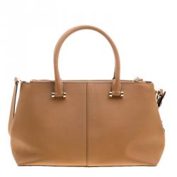 Pre Owned DKNY Camel Leather Medium Bryant Park Double Zip Shopper Tote