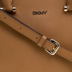 Pre Owned DKNY Camel Leather Medium Bryant Park Double Zip Shopper Tote