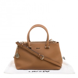 Pre Owned DKNY Camel Leather Medium Bryant Park Double Zip Shopper Tote