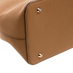 Pre Owned DKNY Camel Leather Medium Bryant Park Double Zip Shopper Tote