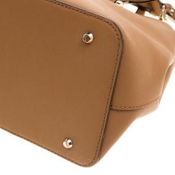 Pre Owned DKNY Camel Leather Medium Bryant Park Double Zip Shopper Tote