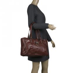 Pre Owned DKNY Dark Red Crocodile Embossed Leather Tote