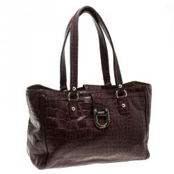 Pre Owned DKNY Dark Red Crocodile Embossed Leather Tote