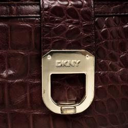 Pre Owned DKNY Dark Red Crocodile Embossed Leather Tote