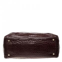 Pre Owned DKNY Dark Red Crocodile Embossed Leather Tote