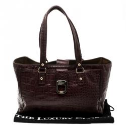 Pre Owned DKNY Dark Red Crocodile Embossed Leather Tote