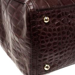 Pre Owned DKNY Dark Red Crocodile Embossed Leather Tote