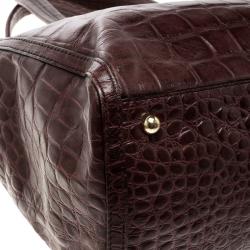 Pre Owned DKNY Dark Red Crocodile Embossed Leather Tote