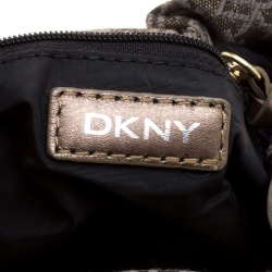 DKNY Metallic Gun Metal Monogram Canvas Bow Tote