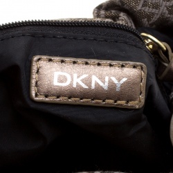 Pre Owned DKNY Metallic Gun Metal Monogram Canvas Bow Tote
