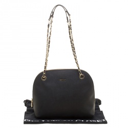 Pre Owned حقيبة دي كي أن واي مستديرة جلد سافيانو سوداء