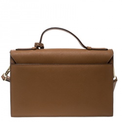 Pre Owned DKNY Light Brown Saffiano Leather Top Handle Flap Shoulder Bag