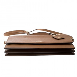 Pre Owned DKNY Light Brown Saffiano Leather Top Handle Flap Shoulder Bag