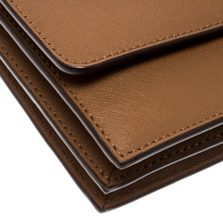 Pre Owned DKNY Light Brown Saffiano Leather Top Handle Flap Shoulder Bag