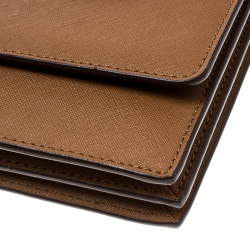 Pre Owned DKNY Light Brown Saffiano Leather Top Handle Flap Shoulder Bag