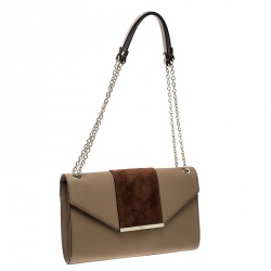 Pre Owned ح قيبة كتف دي كي أن واي  قلاب جلد بنية/ بيج داكنة