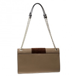 Pre Owned حقيبة كتف دي كي أن واي  قلاب جلد بنية/ بيج داكنة