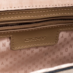 Pre Owned حقيبة كتف دي كي أن واي  قلاب جلد بنية/ بيج داكنة