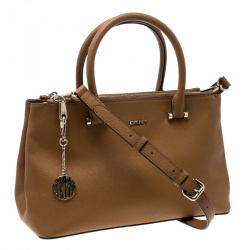 Pre Owned DKNY Camel Leather Medium Bryant Park Double Zip Shopper Tote