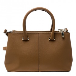 Pre Owned DKNY Camel Leather Medium Bryant Park Double Zip Shopper Tote