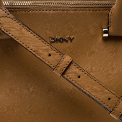 Pre Owned DKNY Camel Leather Medium Bryant Park Double Zip Shopper Tote