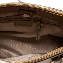 Pre Owned DKNY Camel Leather Medium Bryant Park Double Zip Shopper Tote