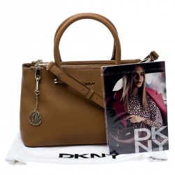 Pre Owned DKNY Camel Leather Medium Bryant Park Double Zip Shopper Tote