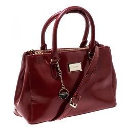 Pre Owned DKNY Red Leather Hudson Double Zip Tote