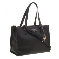 Pre Owned DKNY Black Leather Double Zip Convertible Tote