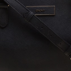 Pre Owned DKNY Black Leather Double Zip Convertible Tote