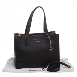 Pre Owned DKNY Black Leather Double Zip Convertible Tote
