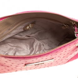 Pre Owned DKNY Hot Pink Ostrich Embossed Shoulder Bag