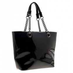 Pre Owned DKNY Black Patent Leather Shopper Tote