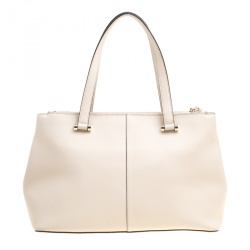 Pre Owned DKNY Light Beige Leather Medium Bryant Park Double Zip Shopper Top Handle Bag