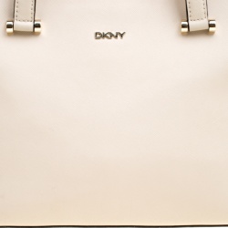 Pre Owned DKNY Light Beige Leather Medium Bryant Park Double Zip Shopper Top Handle Bag