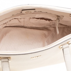 Pre Owned DKNY Light Beige Leather Medium Bryant Park Double Zip Shopper Top Handle Bag