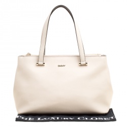 Pre Owned DKNY Light Beige Leather Medium Bryant Park Double Zip Shopper Top Handle Bag