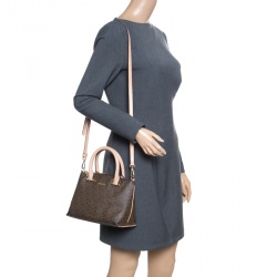 Pre Owned DKNY Brown Signature Coated Canvas and Leather Bryant Park Top Handle Bag