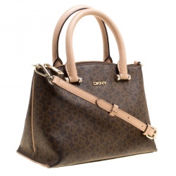 Pre Owned DKNY Brown Signature Coated Canvas and Leather Bryant Park Top Handle Bag